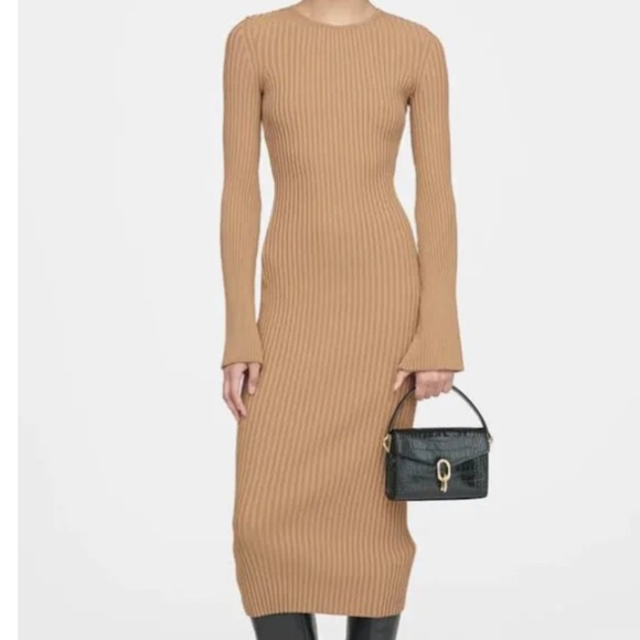 Anine Bing Tan Rib Knit Midi dress - Picture 2 of 16